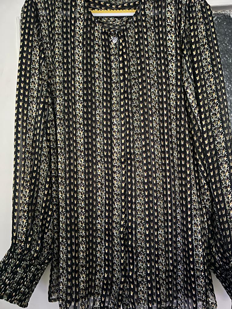 Freequent blouse met zilveren spikkels, groen, zwart, bruin, Ophalen of Verzenden, Zo goed als nieuw, Maat 42/44 (L), Zwart