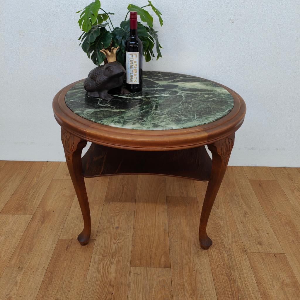 Vintage ronde salontafel met onyx marmeren blad 915, Valkenswaard, Gebruikt, 50 tot 100 cm, Info@flashbackfurniture.nl