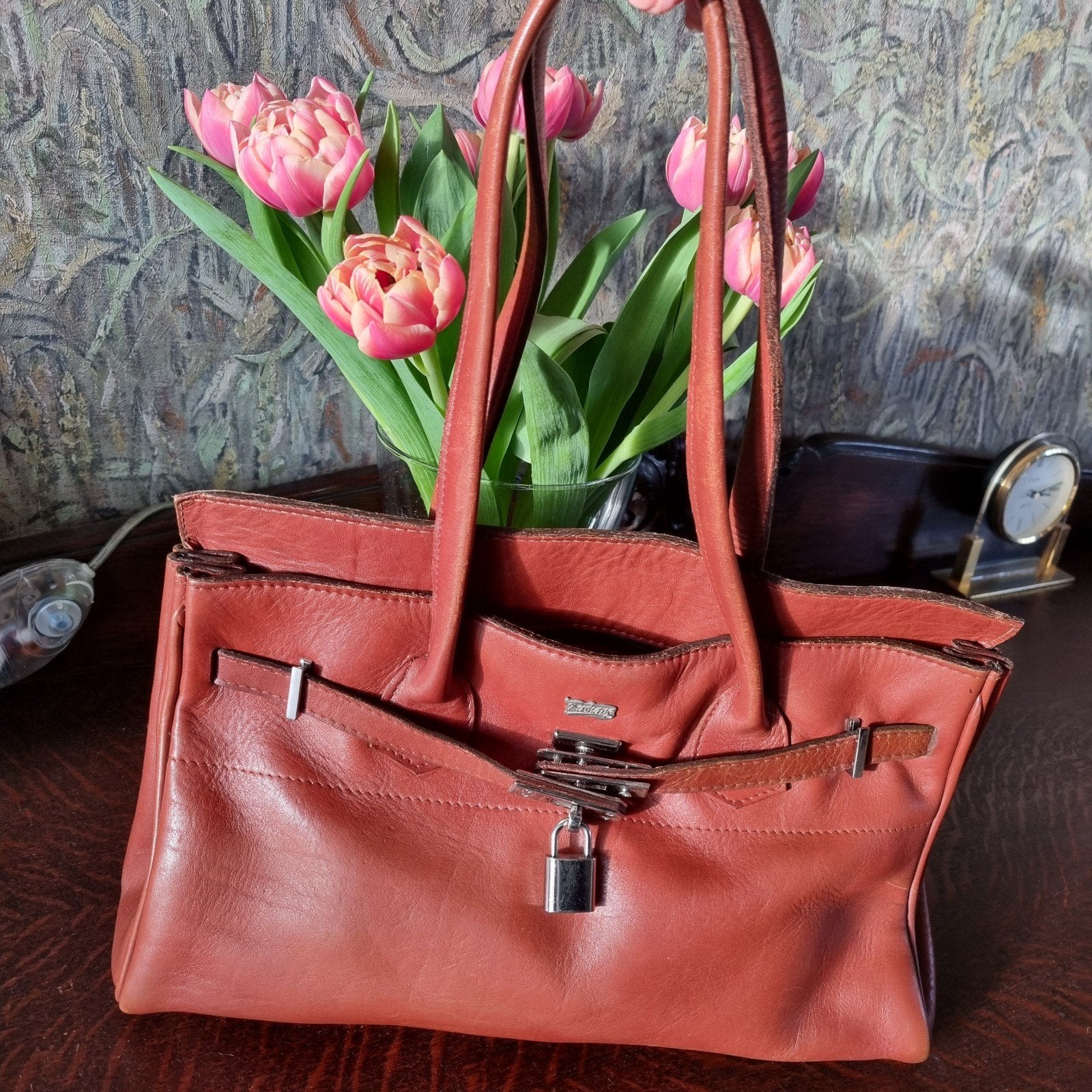 Echt lederen tas in Birkin style, Ophalen of Verzenden, Gebruikt, Bruin, Handtas