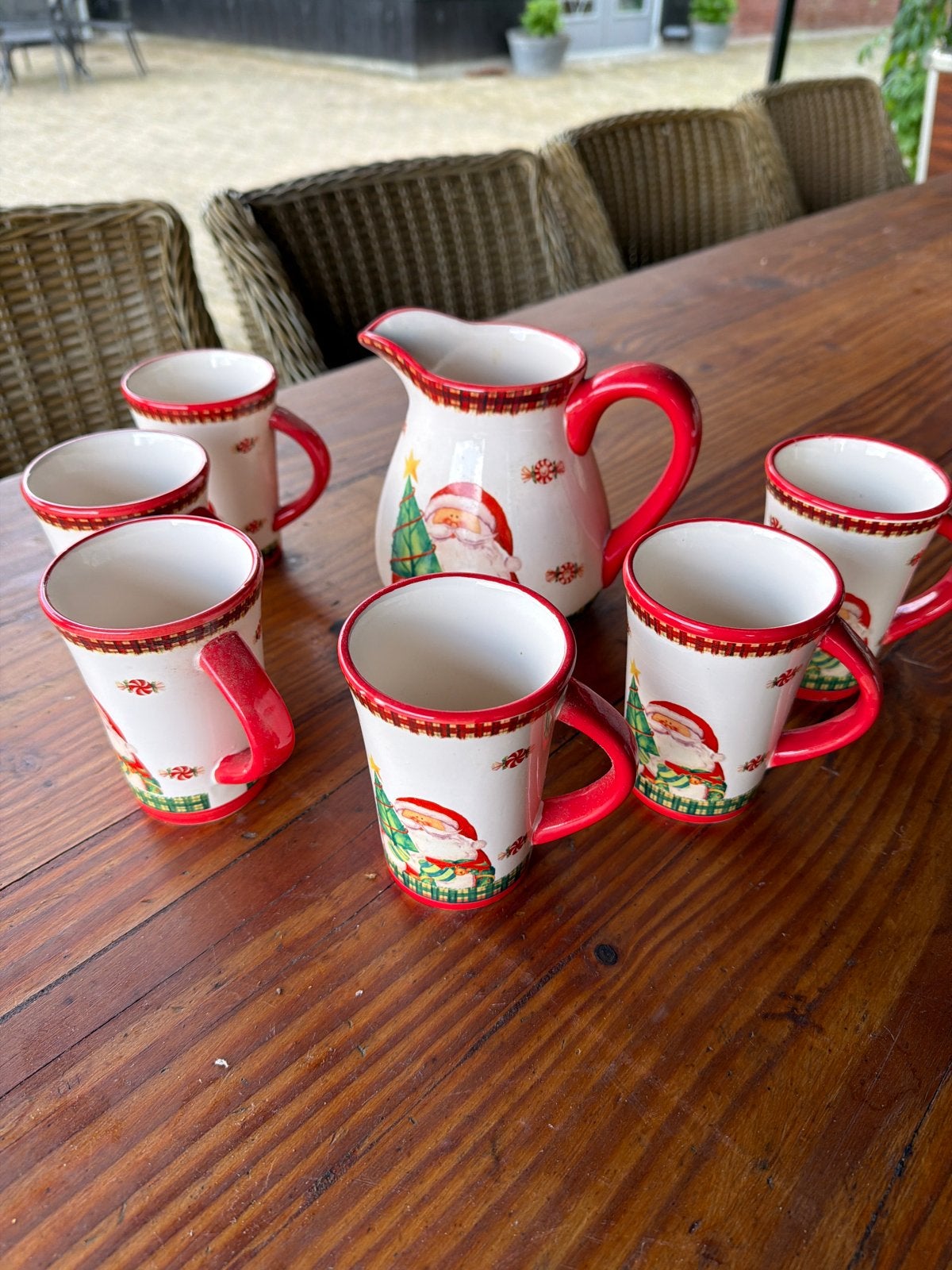 Siaki Kerst Melkset met 6 Bekers - Feestelijk Servies, Gebruikt, Keramiek, Ophalen of Verzenden, Overige stijlen
