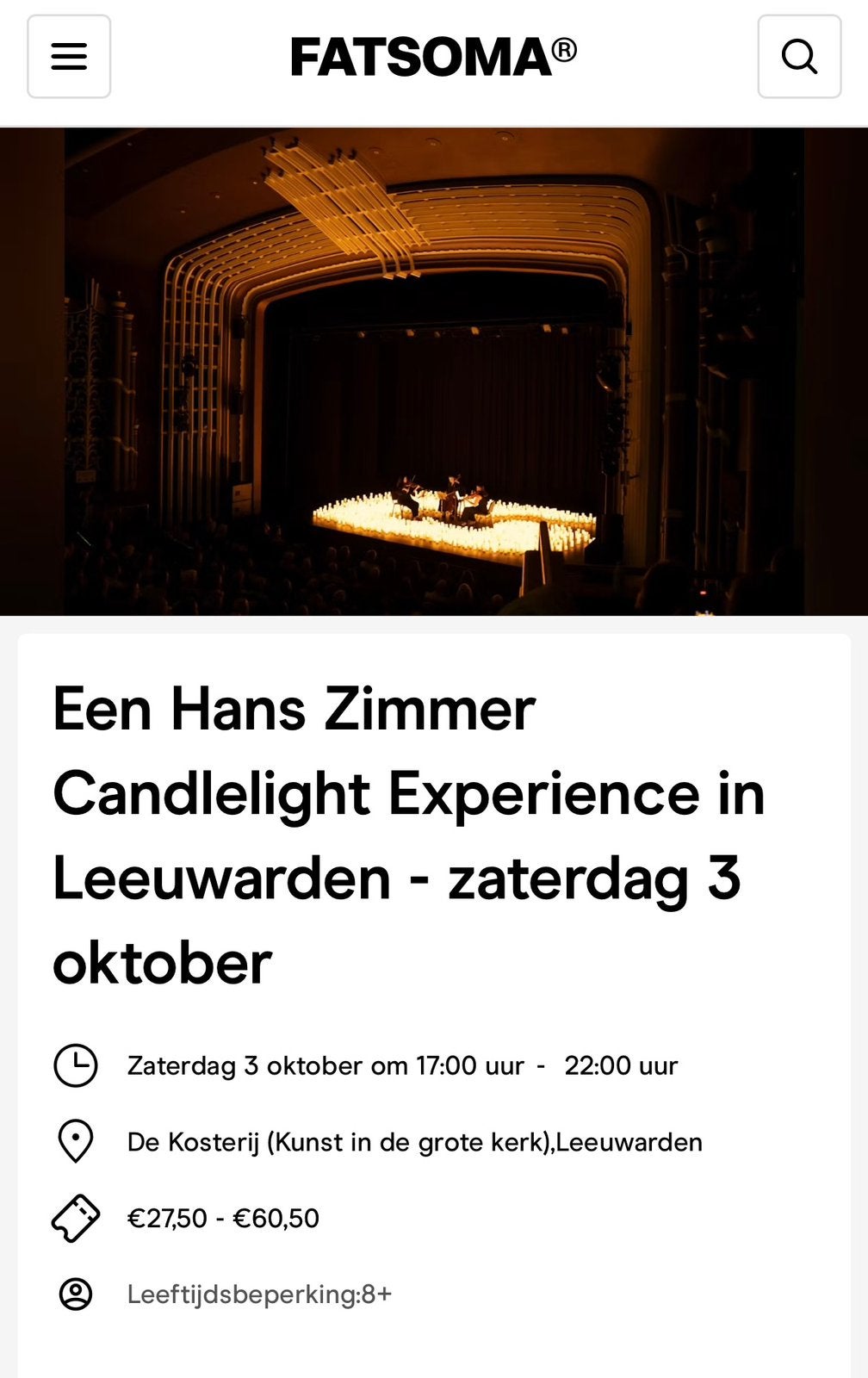 Candelight Experience in Leeuwarden - zaterdag 3 oktober, Tickets en Kaartjes, Eén persoon, Oktober