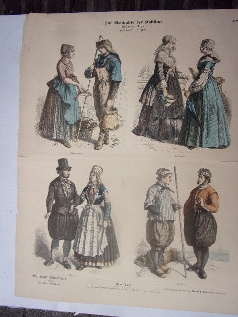 Centsprent Klederdracht Scheveningen Marken Friesland Münch, 34 cm, 1800 - 1899, 43 cm, Gravure