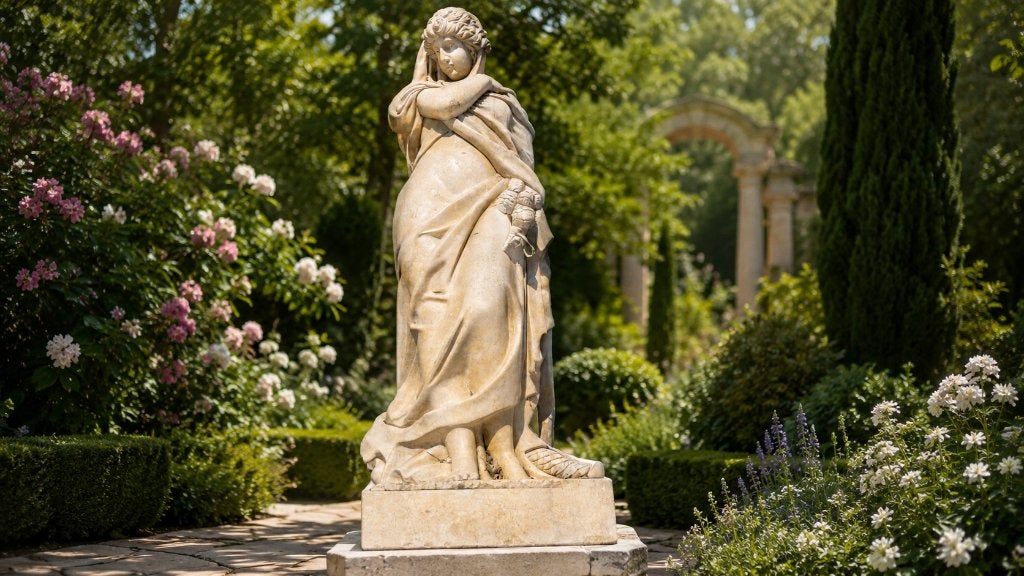 Monumentaal marmeren tuinbeeld ‘Winter’ – 195 cm – 500 kg, Tuin en Terras, Ophalen, Zo goed als nieuw, Steen, Mensenbeeld