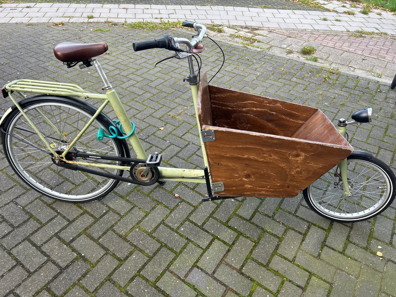 Bakfiets met houten bak - Ideaal voor kinderen of boodschapp, Gebruikt, 2 kinderen, Trommelrem, Ophalen