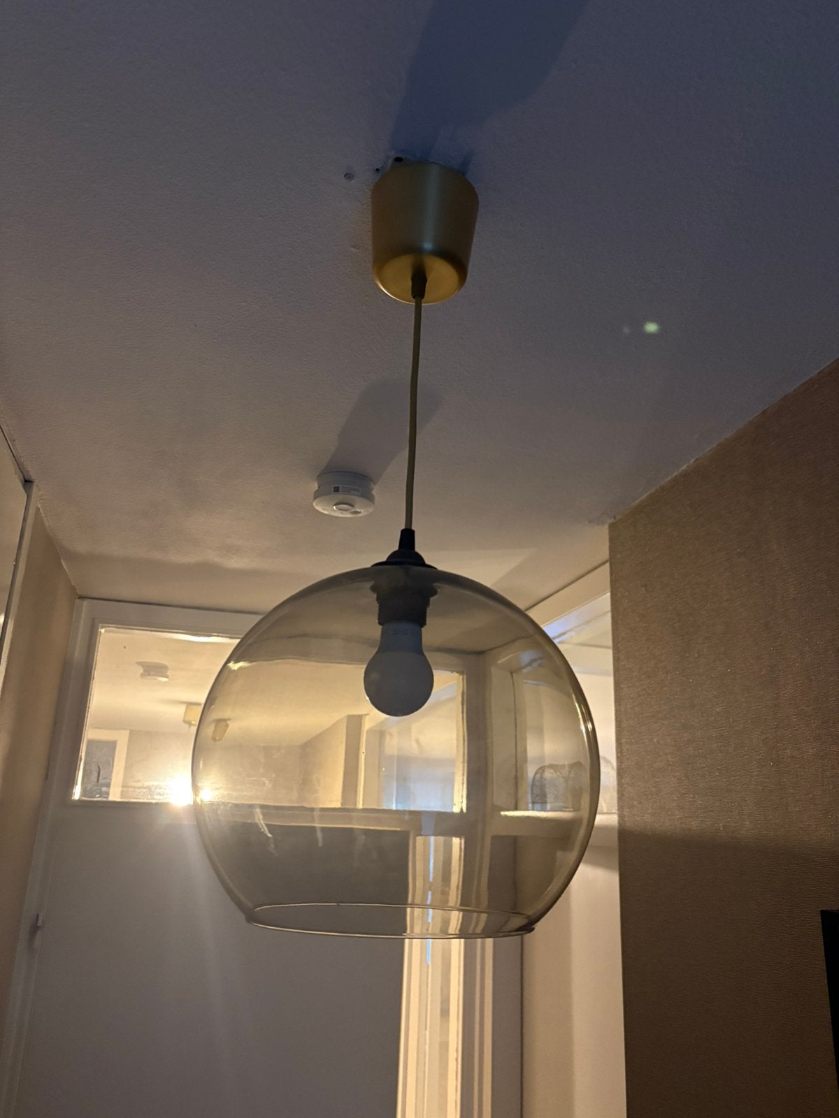 Glazen hanglamp met goud, Ophalen of Verzenden, Gebruikt, Glas