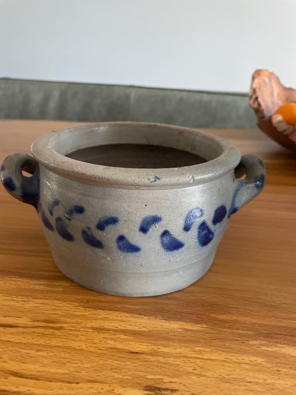 Vintage Margarine Potje met Blauwe Decoratie, Ophalen