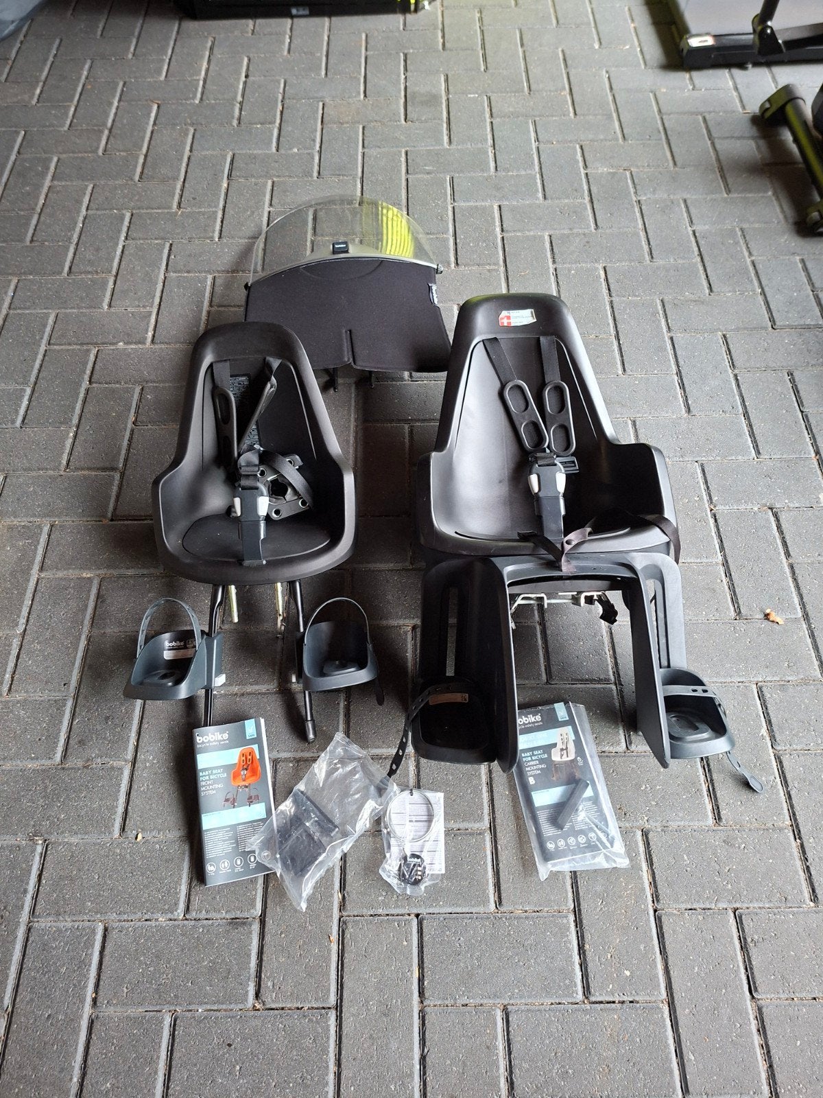 Bobike fietszitjes set (voor en achter) met windscherm, Ophalen, Achterzitje, Voetsteuntjes, 9 t/m 18 kg