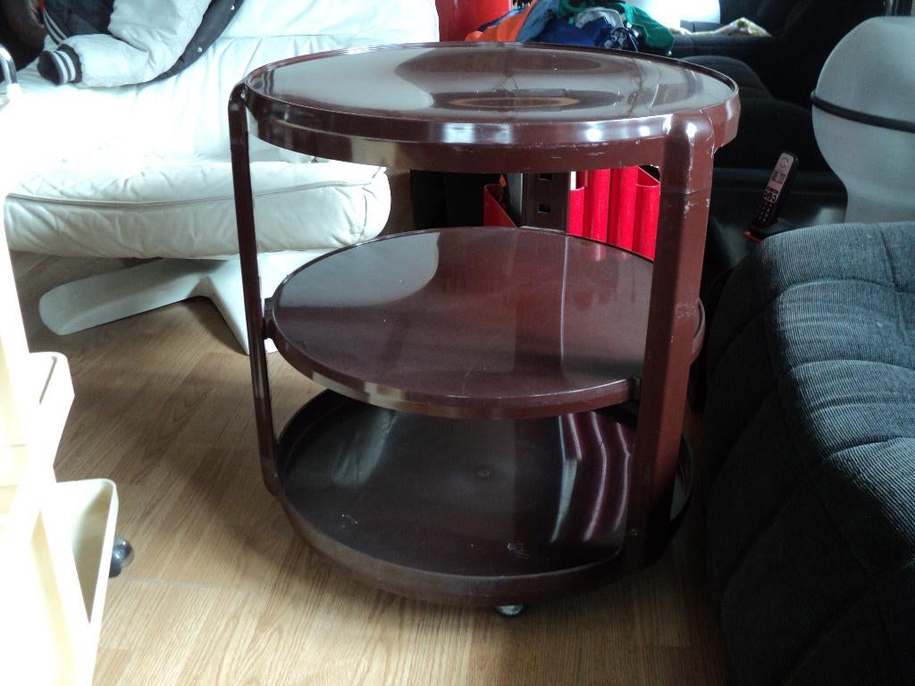 Kartell trolley 3 laags rond bruin kunststof design jaren 70, Gebruikt, ?, Kunststof, Bruin