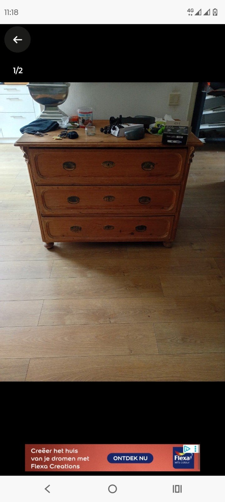 Antieke massieve commode met 3 laden, Antiek en Kunst, Ophalen