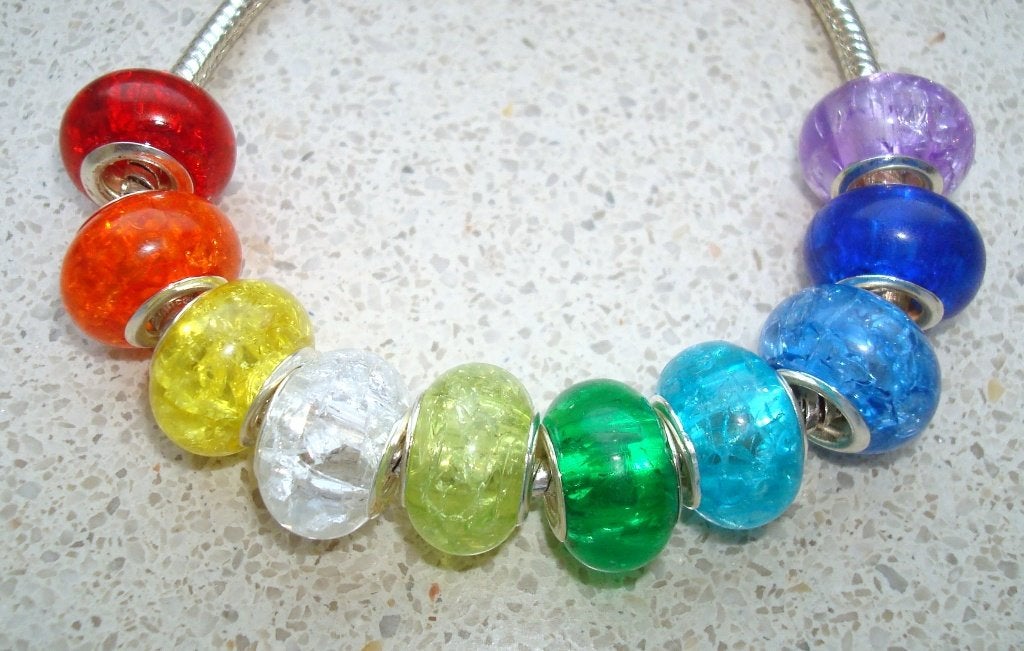 Set van 10 groot gat crackle bedels, Overige materialen, Want 18 Hoogvliet, Adorabeads, Nieuw