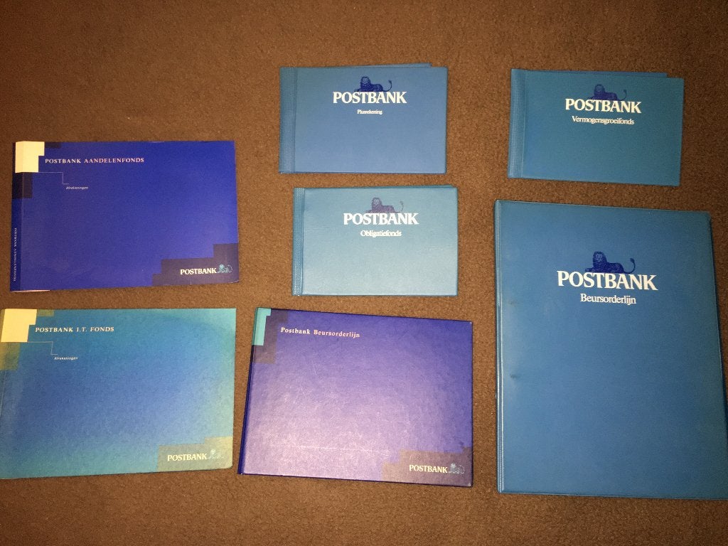 7x Postbank mappen: Beursorderlijn, Aandelenfonds, Obligatie, Ophalen of Verzenden, Gebruiksvoorwerp