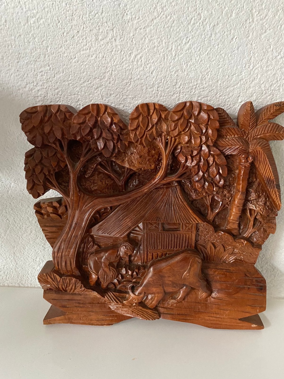 Vintage wandpaneel, 3D houtsnijwerk, Indonesië, Ophalen