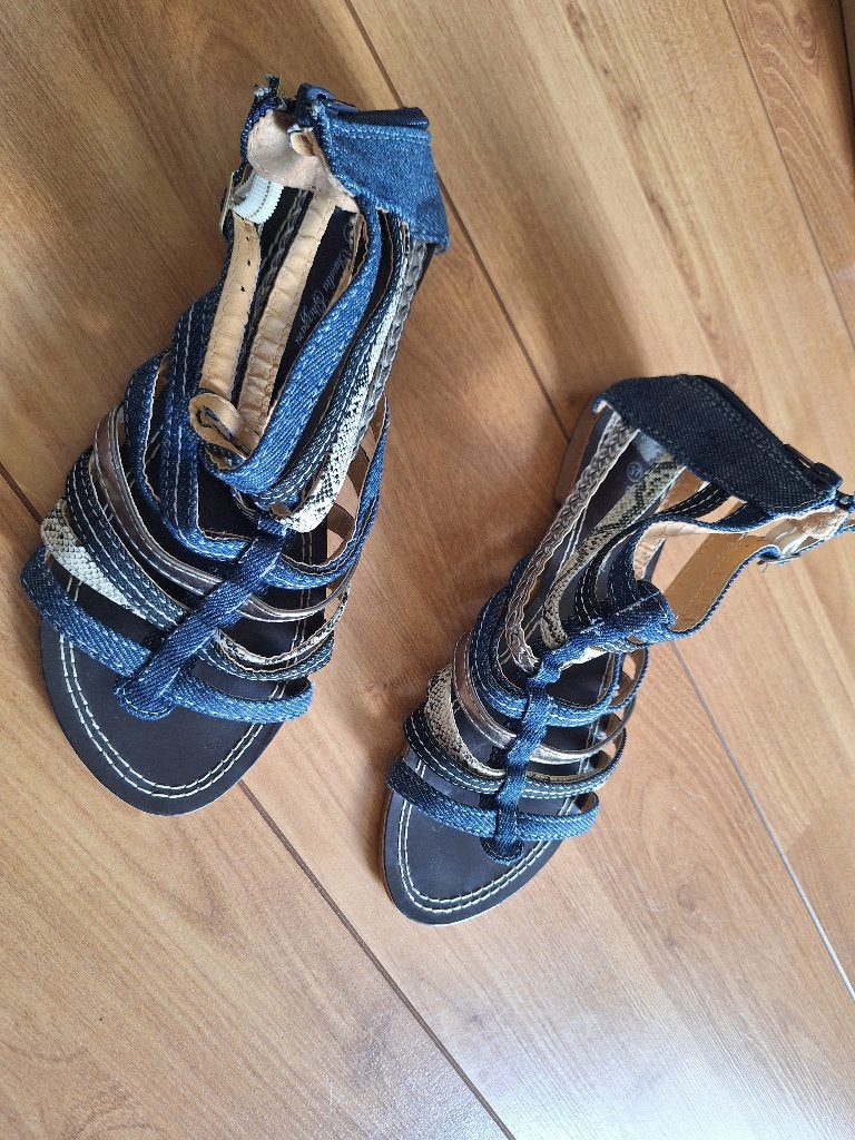 Sandalen, blauw, spijkerstof, maat 37, Blauw, Onbekend, Gedragen, Sandalen of Muiltjes