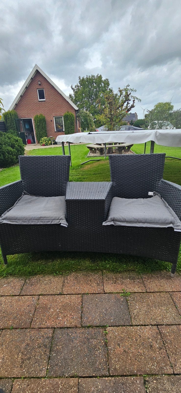 Wicker Loungeset met 2 Zitplaatsen en Tafel, Gebruikt, Bank, Loungeset, Wicker