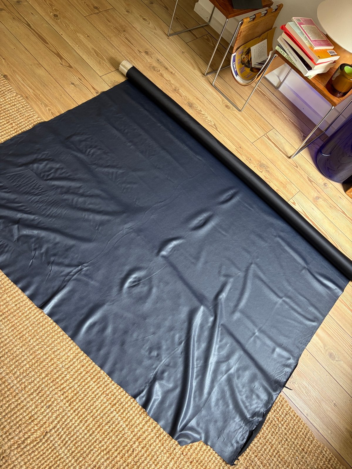 Donkerblauw Nep Leer Skai Vegan Leer Coupon 1.49 x 1.20m, Blauw, 120 cm of meer, Leer of Kunstleer, Nieuw
