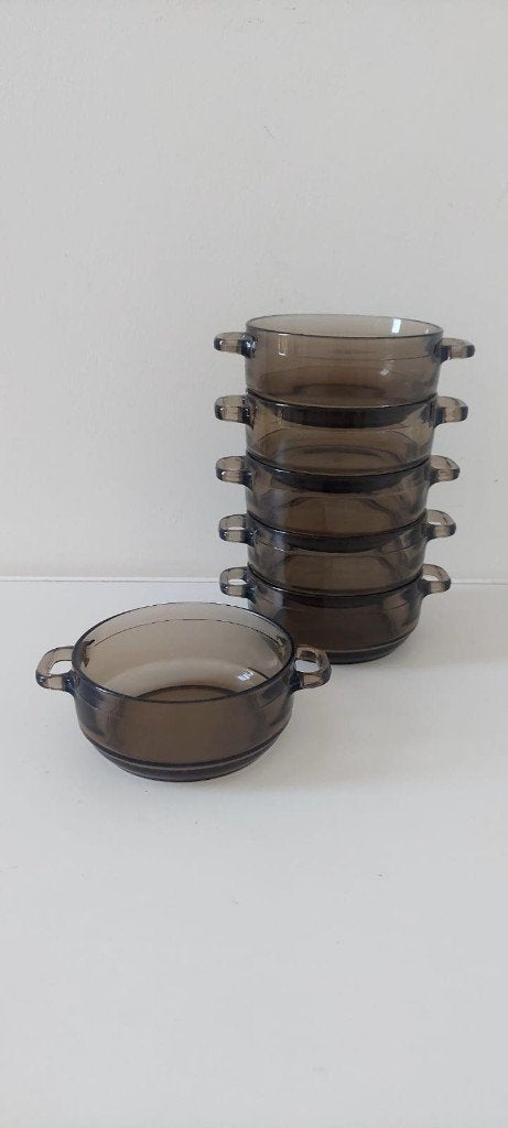 Vintage Arcoroc France rookglas glas soep kommen (set van 6), Eu, Eu, Ophalen of Verzenden, Kom(men)