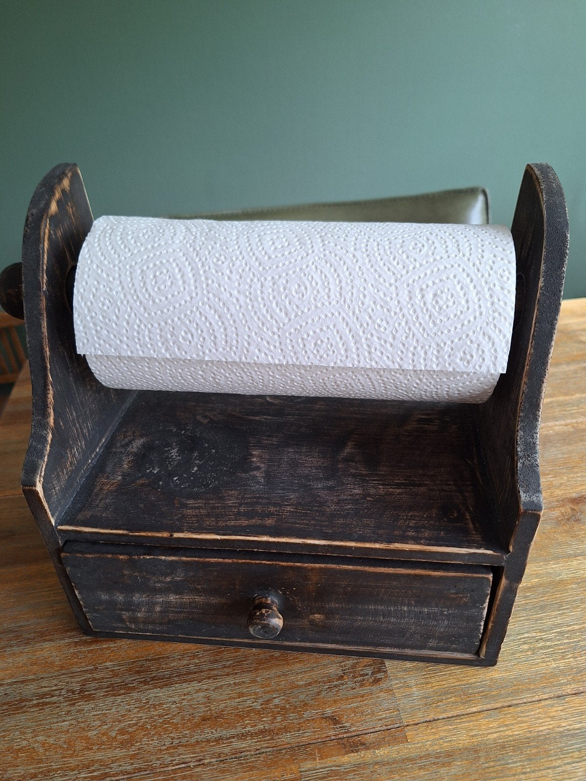 Houten Keukenrolhouder met Lade - 28x14 cm, Ophalen