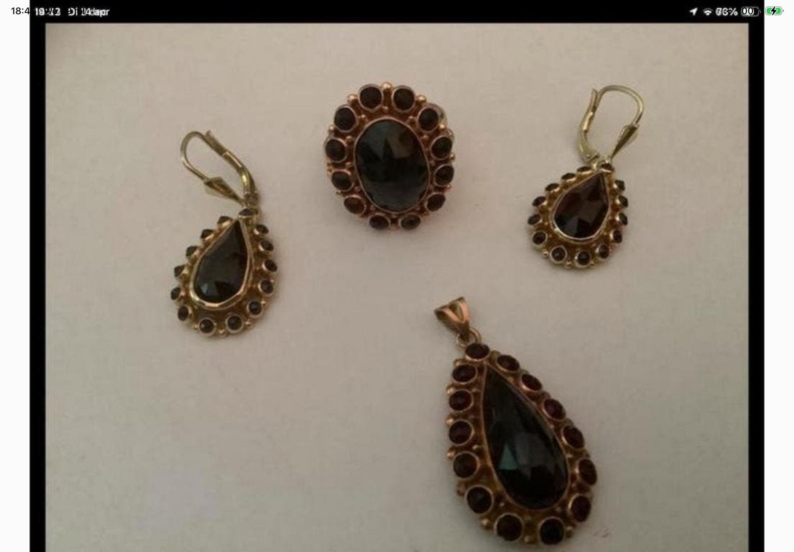 Antieke Gouden set ring oorbellen Kettinghanger Granaat 14 k, Sieraden, Tassen en Uiterlijk, Antieke sieraden, Verzenden, Goud