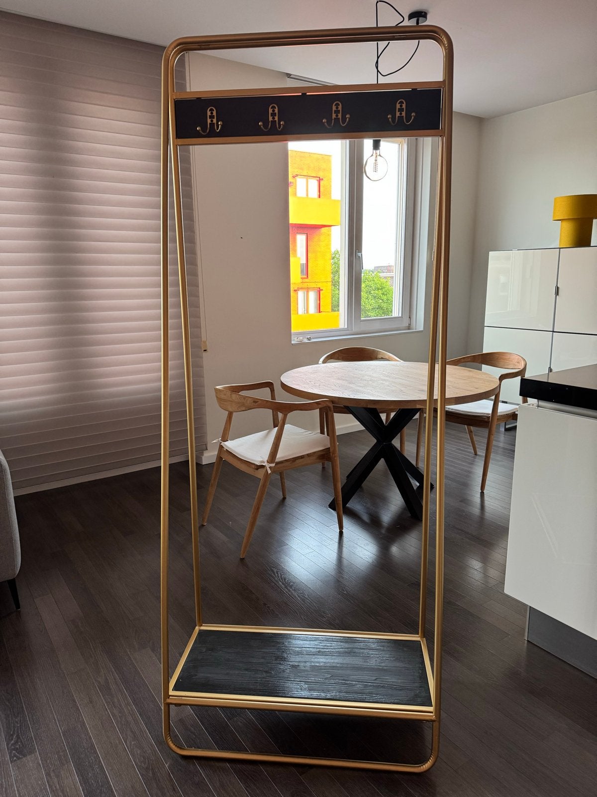 Gouden kapstok met schoenenrek, Huis en Inrichting, Woonaccessoires | Kapstokken, Ophalen, Zo goed als nieuw, Metaal, Staande kapstok