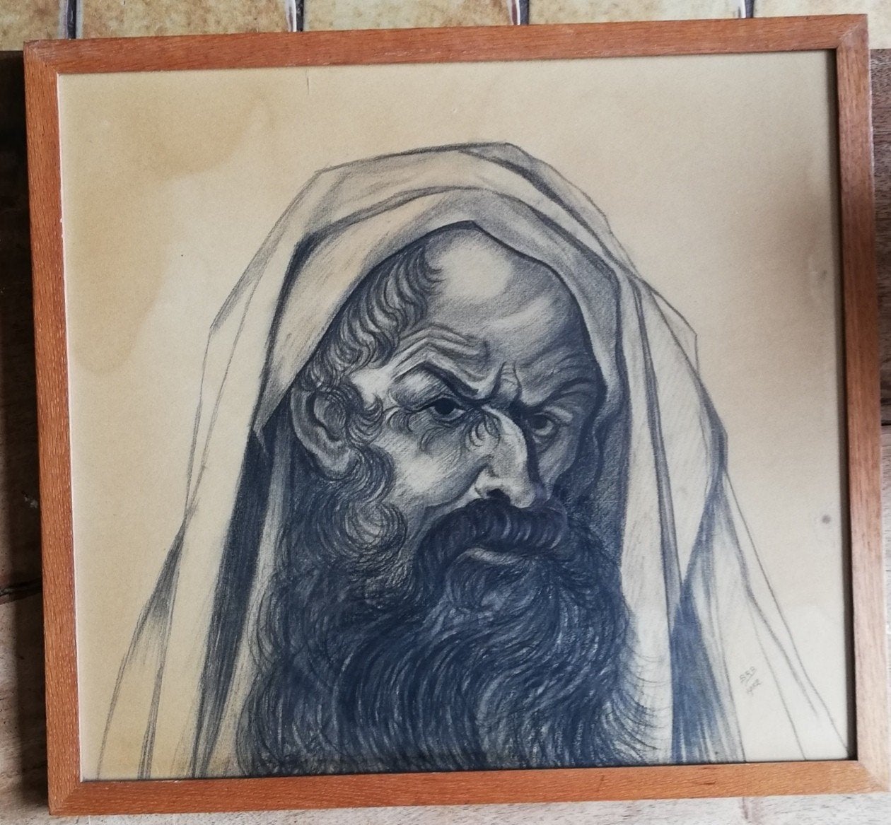 B. R. B. Portret oude man. Potlood tekening. '52. 45/49 cm., Ophalen, Tekening, Potloodtekening, Gesigneerd