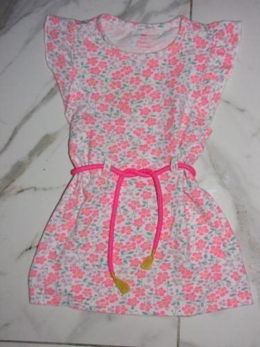 86-92 HEMA jurk fluo bloem, Kinderen en Baby's, Babykleding | Maat 86, Ophalen of Verzenden, Zo goed als nieuw, Meisje, Jurkje of Rokje