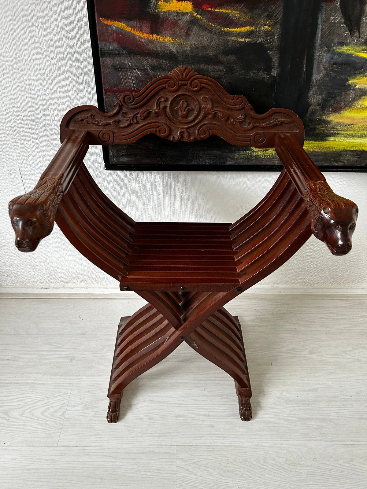 Vintage Savonarola Dagobert Schaarstoel met Leeuwenkoppen, Ophalen of Verzenden