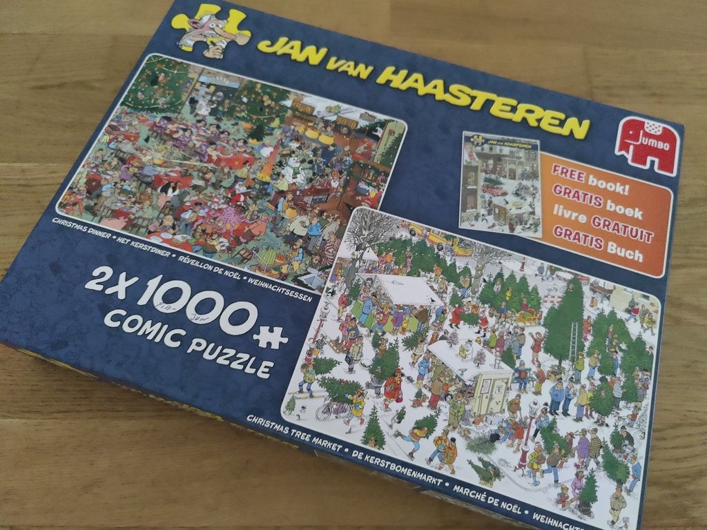 Dubbele puzzel Jan van Haasteren - art. nr. 19061, Ophalen of Verzenden, 500 t/m 1500 stukjes, Zo goed als nieuw, Legpuzzel