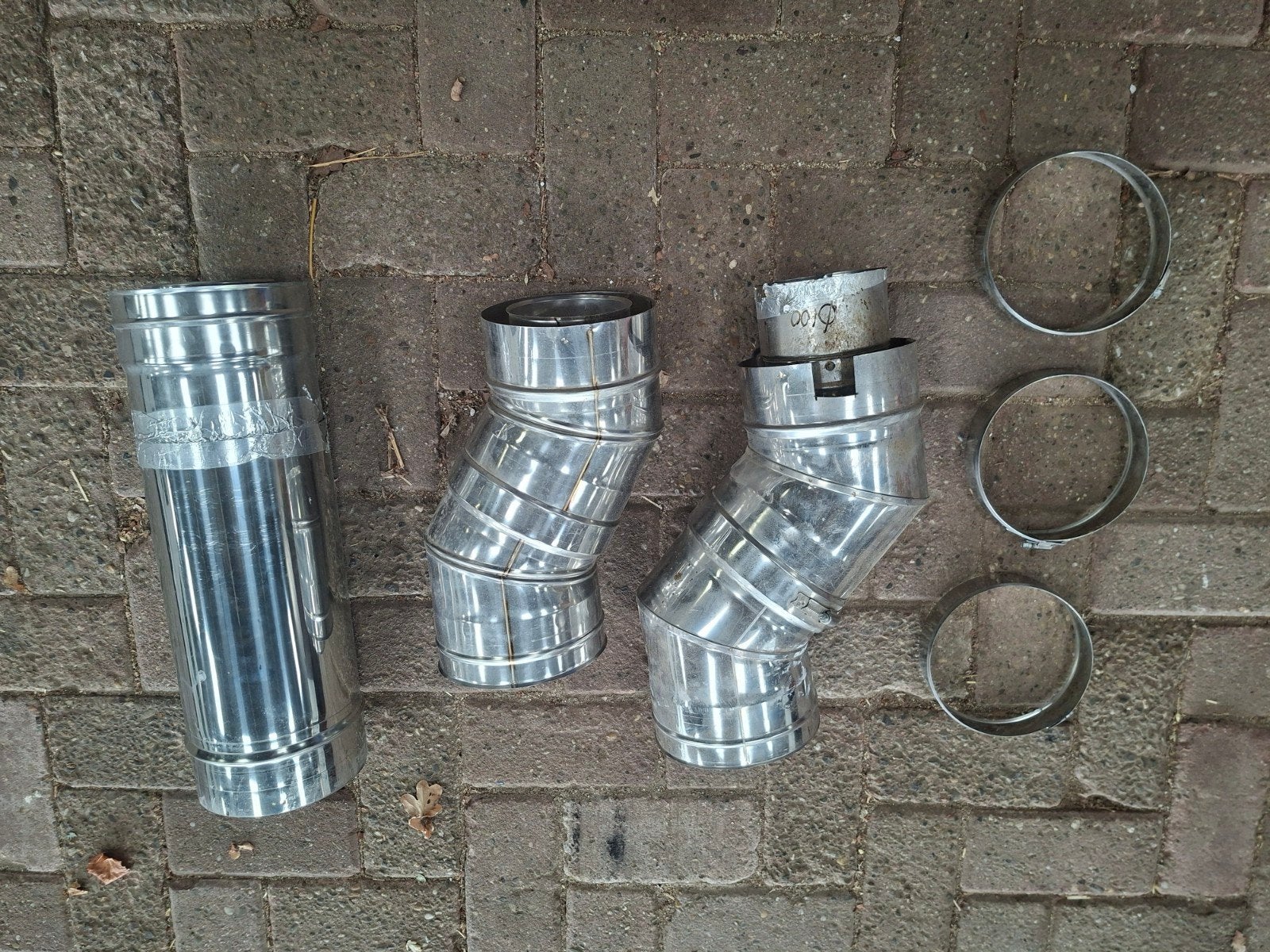 dubbelwandige kachelpijp 100mm binnenpijp,  150mm buitenpijp, Doe-het-zelf en Verbouw, Ophalen, Gebruikt, Rvs, 80 mm of meer