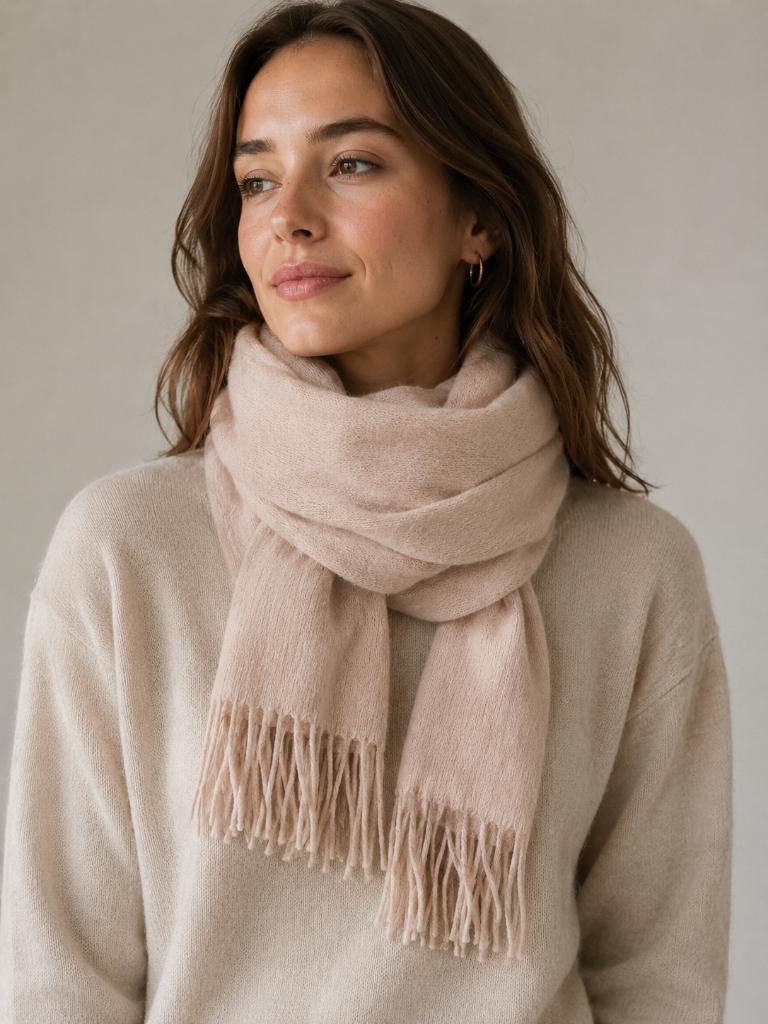 perzik/licht roze sjaal-220 x 55 cm- z.g.a.n, Kleding | Dames, Ophalen of Verzenden, Zo goed als nieuw, Maat 46/48 (XL) of groter