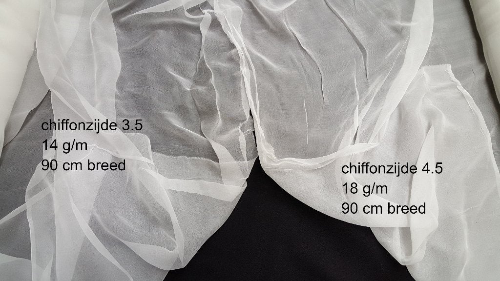 Chiffonzijde, wit, chiffon zijde 90 cm breed 3.5 en 4.5, Verzenden, 120 cm of meer, Wit, Satijn of Zijde