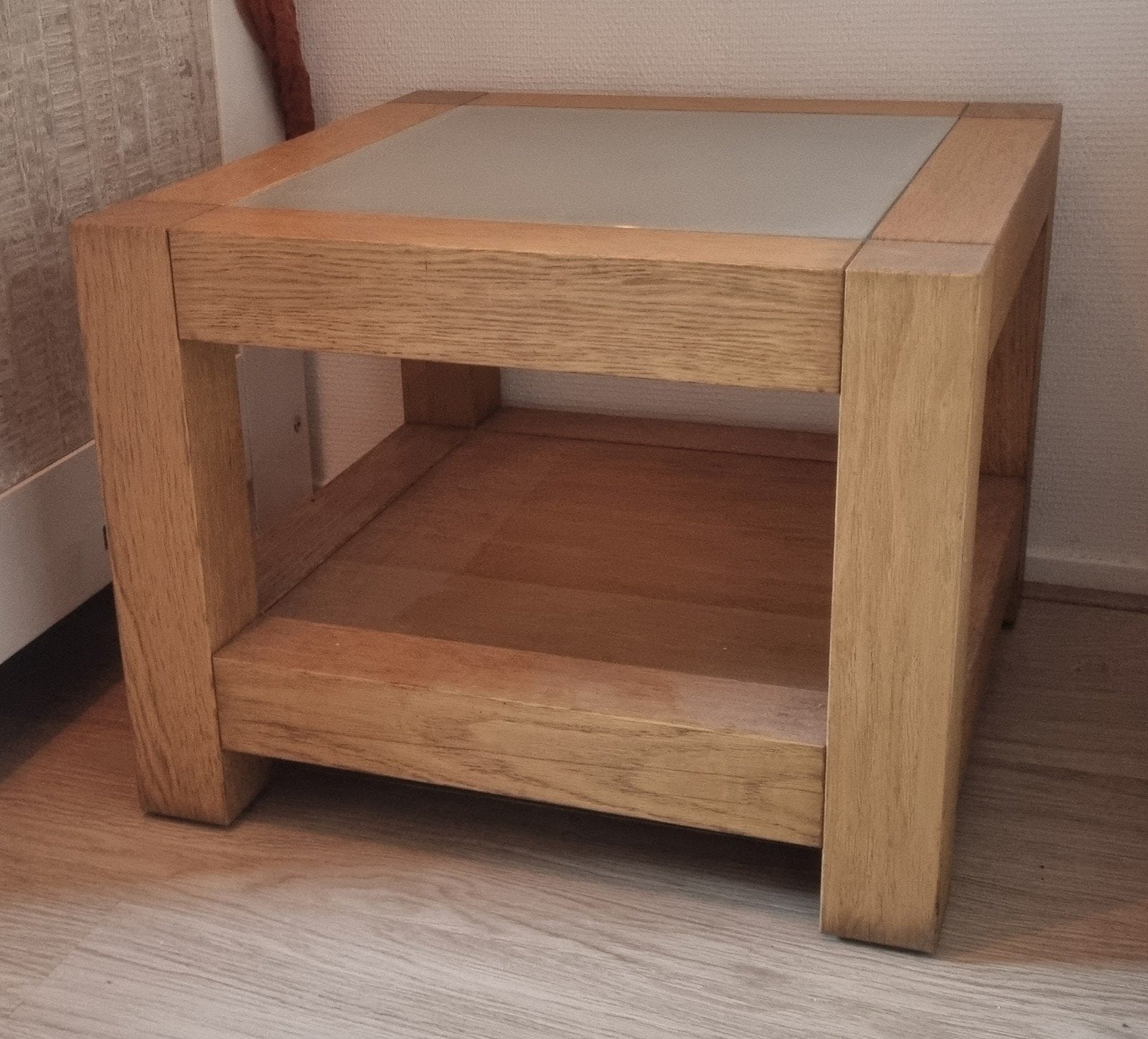 Massief eikenhouten bijzettafel (zwaar!) 55x55x43cm, Ophalen