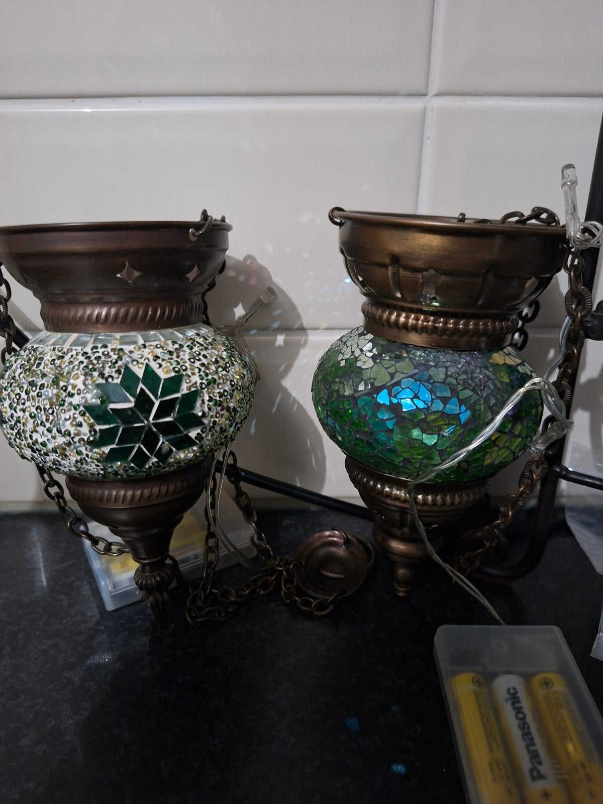 Turkse Mozaïek Hanglampen - Set van 2, Ophalen, Zo goed als nieuw, Draadloos, Rustiek