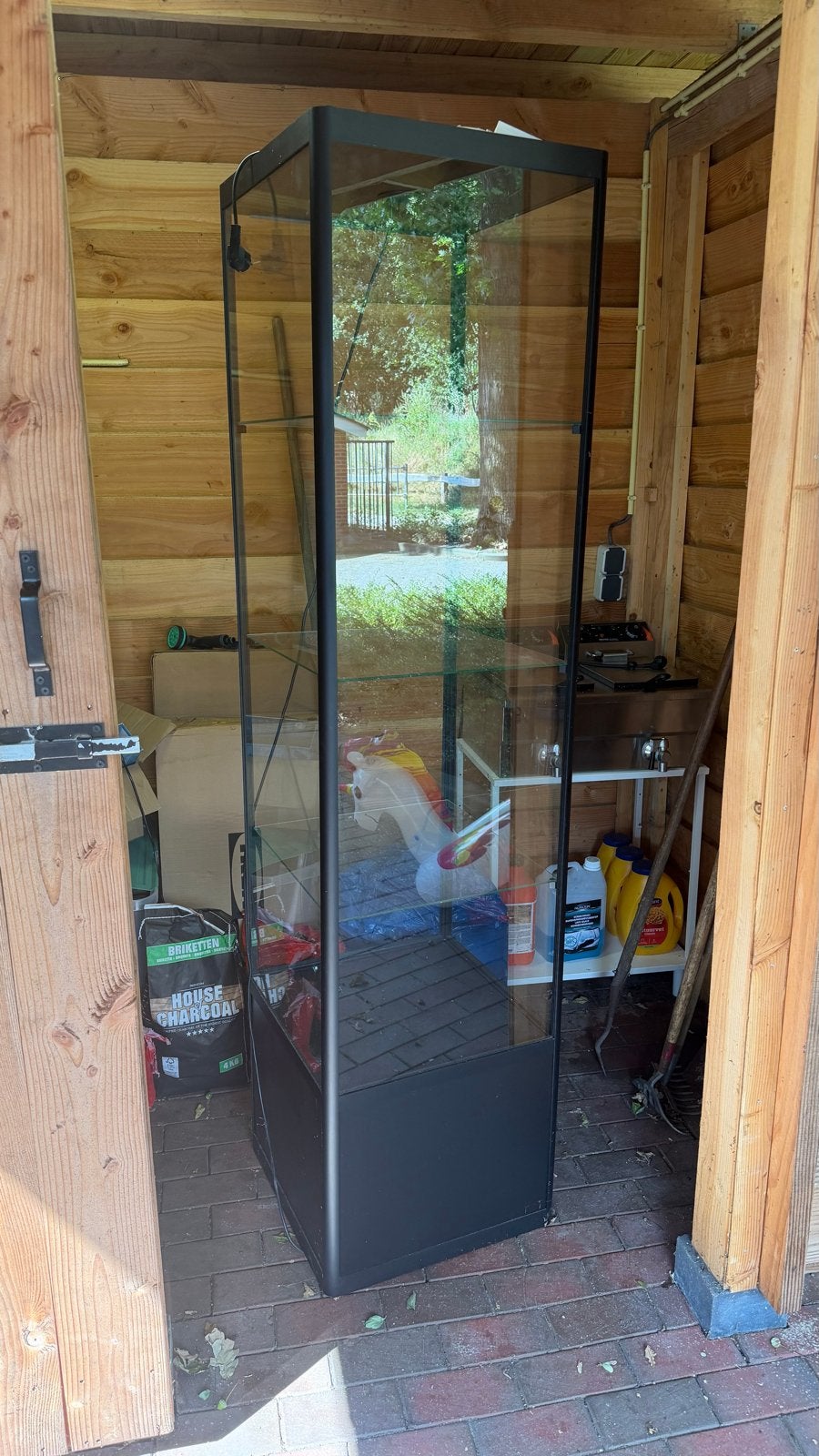 2 Glazen vitrinekasten met verlichting, Ophalen, Met plank(en), Gebruikt, 200 cm of meer