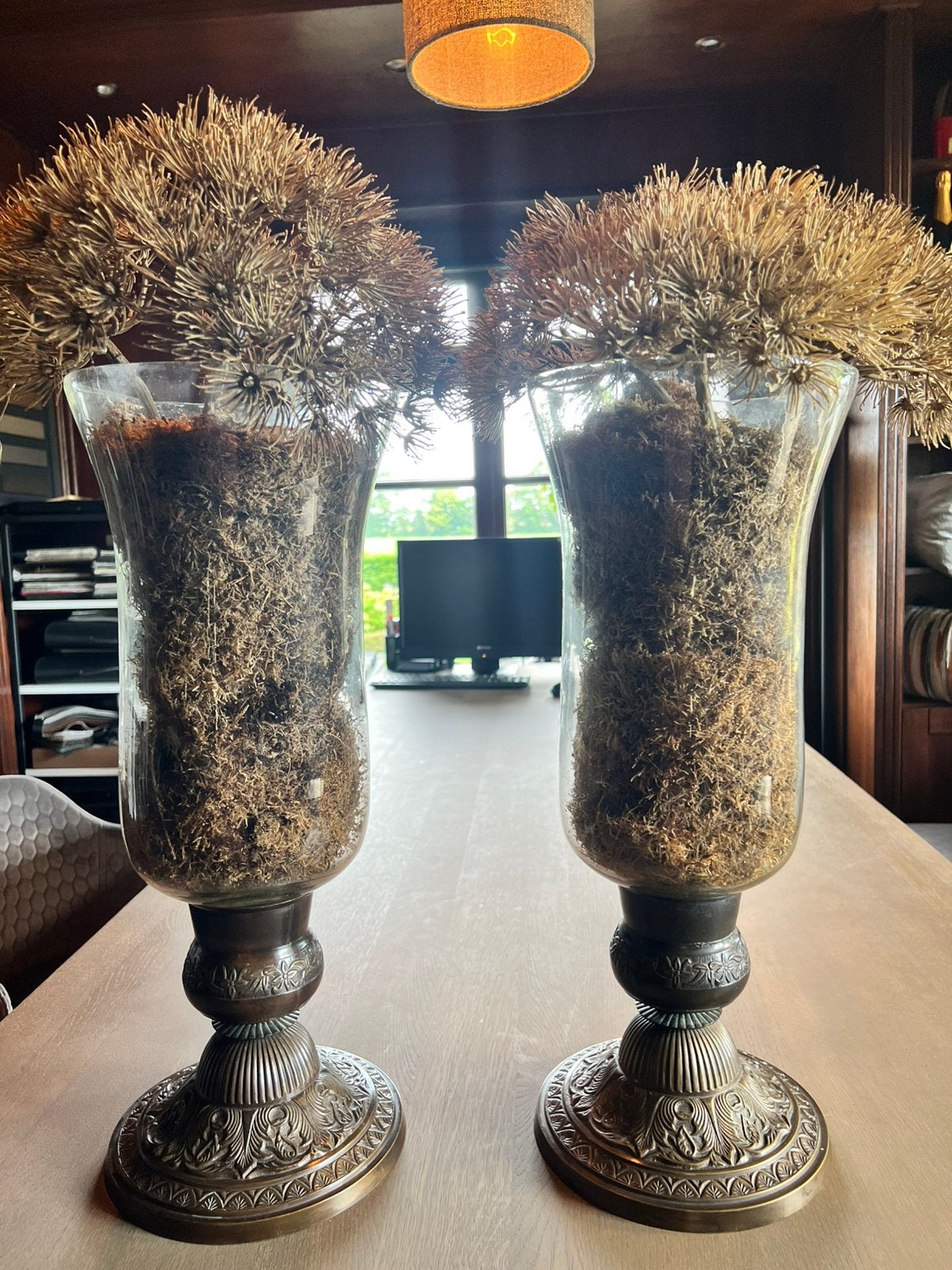 2 Grote windlichten incl opmaak H68xdia35 met bras voet, Ophalen, Zo goed als nieuw