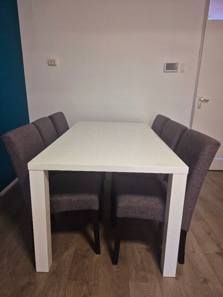 Witte eettafel met 6 stoelen, Ophalen, 50 tot 100 cm, Zo goed als nieuw, Vijf personen of meer