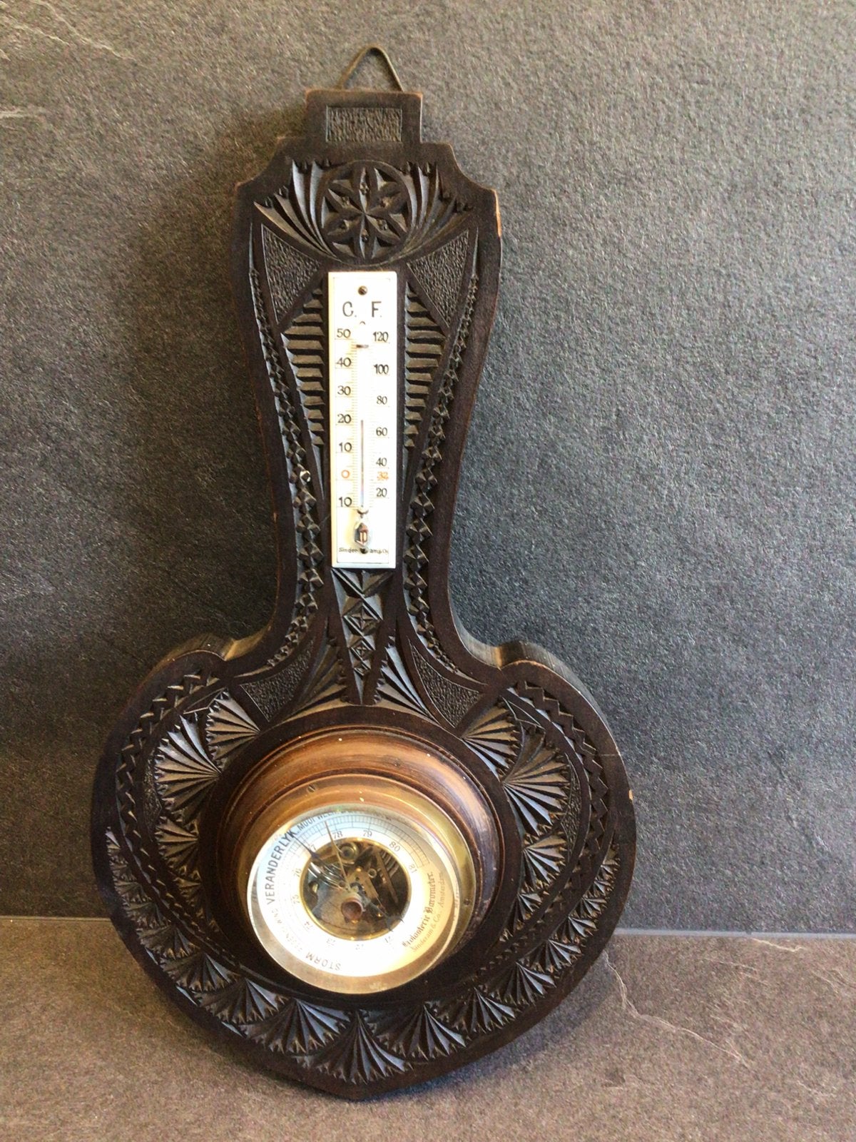 Antieke Sinderam barometer & thermometer – ca. 1910-1920, Ophalen of Verzenden, Gebruikt, Barometer