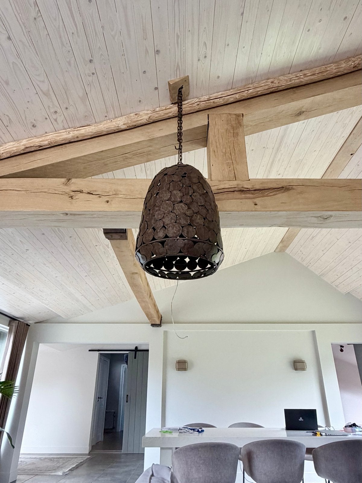Koperen hanglamp 60-40cm - Uniek design, Ophalen of Verzenden, Zo goed als nieuw, Metaal, Landelijk bali