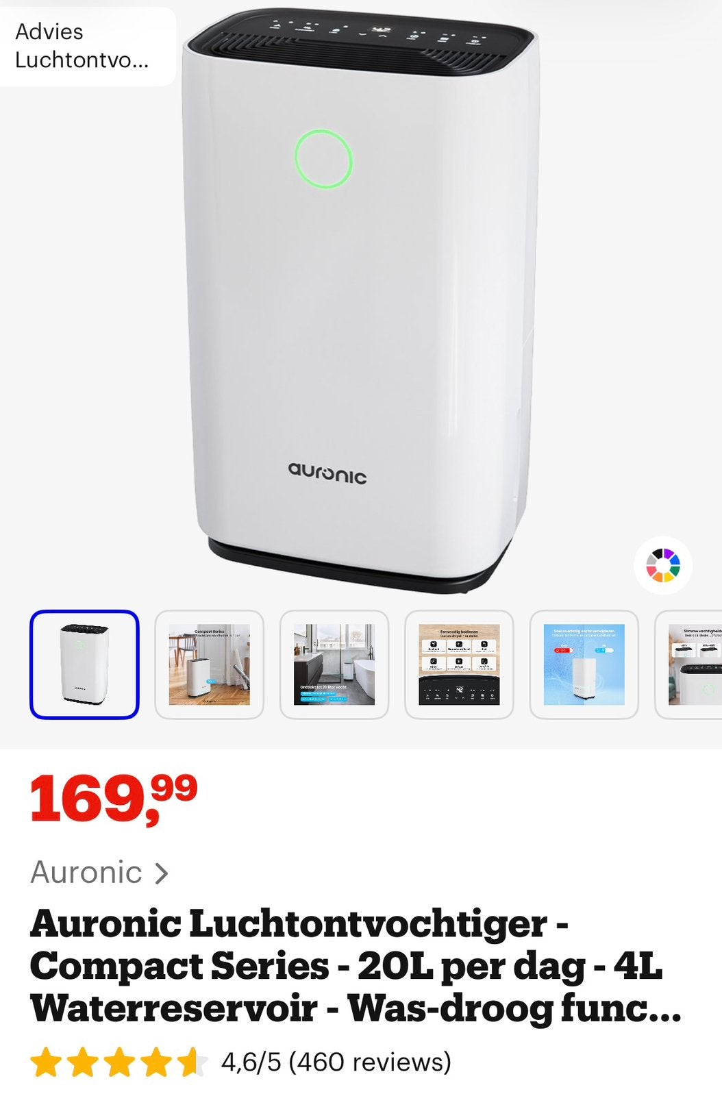 Auronic luchtontvochtiger 20L/dag - Compact Serie, Witgoed en Apparatuur, Luchtbehandelingsapparatuur, Ophalen of Verzenden, Zo goed als nieuw