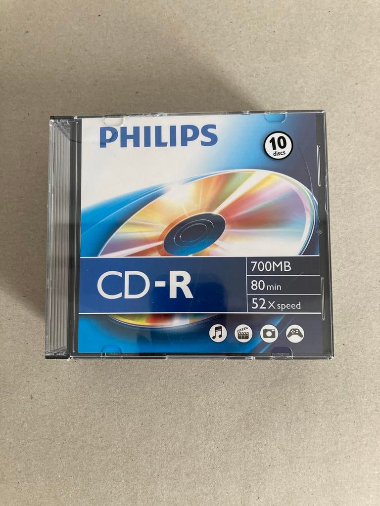 10 Philips CD-R beschrijfbare discs. 700MB 80 min 52x speed., Computers en Software, Beschrijfbare discs, Nieuw, Cd, Ophalen of Verzenden