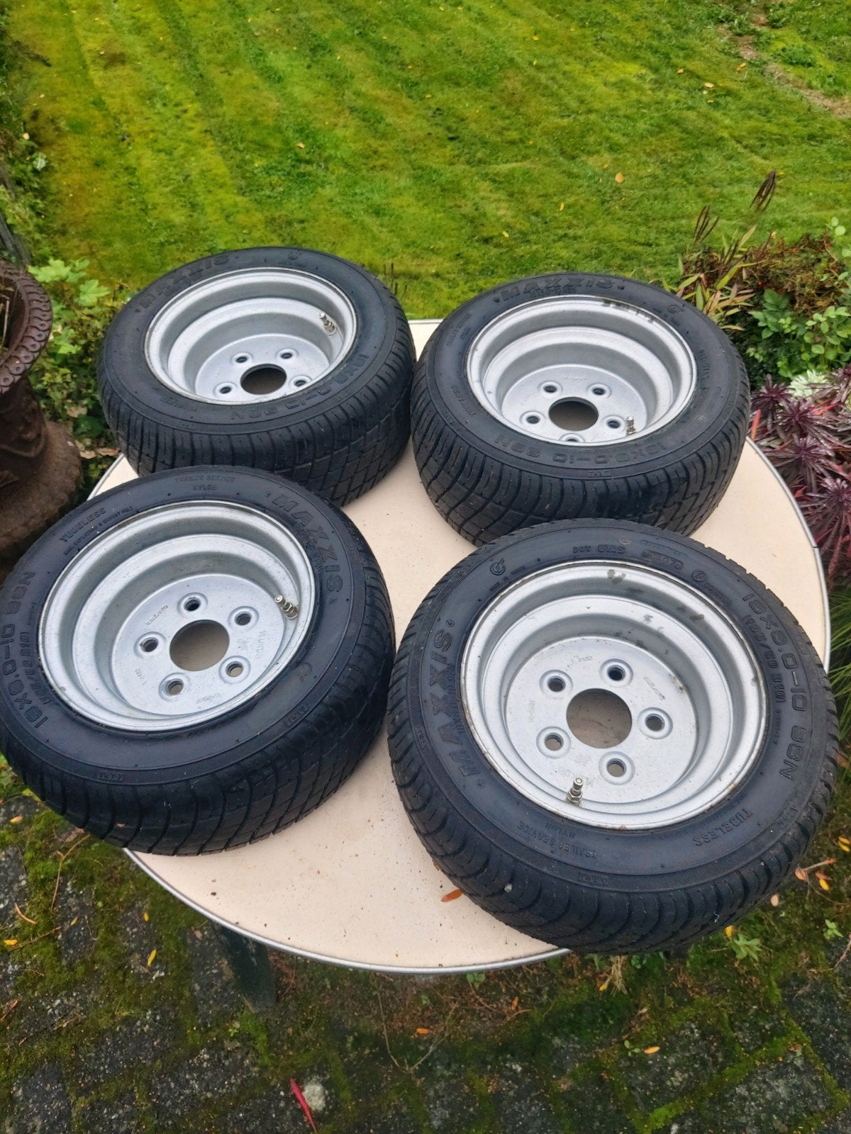 Velgenset aanhanger 4x Maxxis 195-50-10 / 18x8.0-10 98N, Auto diversen, Ophalen, Gebruikt