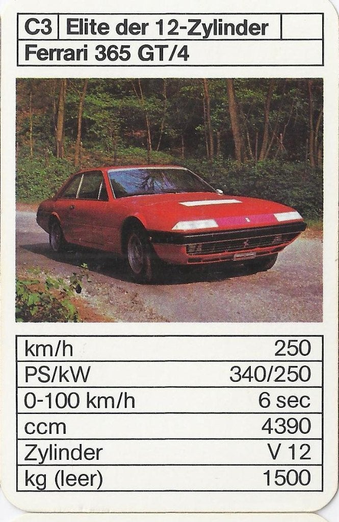 C403 autokaartje ferrari 365 gt/4, Ophalen of Verzenden, Zo goed als nieuw, Auto's