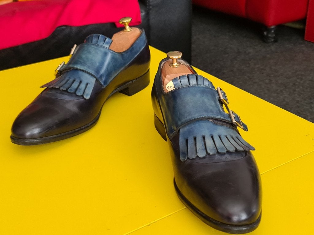 Santoni schoenen met 2gesp en baluwe kleur maat 10 ( 44), Kleding | Heren, Schoenen, Ophalen, Blauw, Nieuw, Gespschoenen