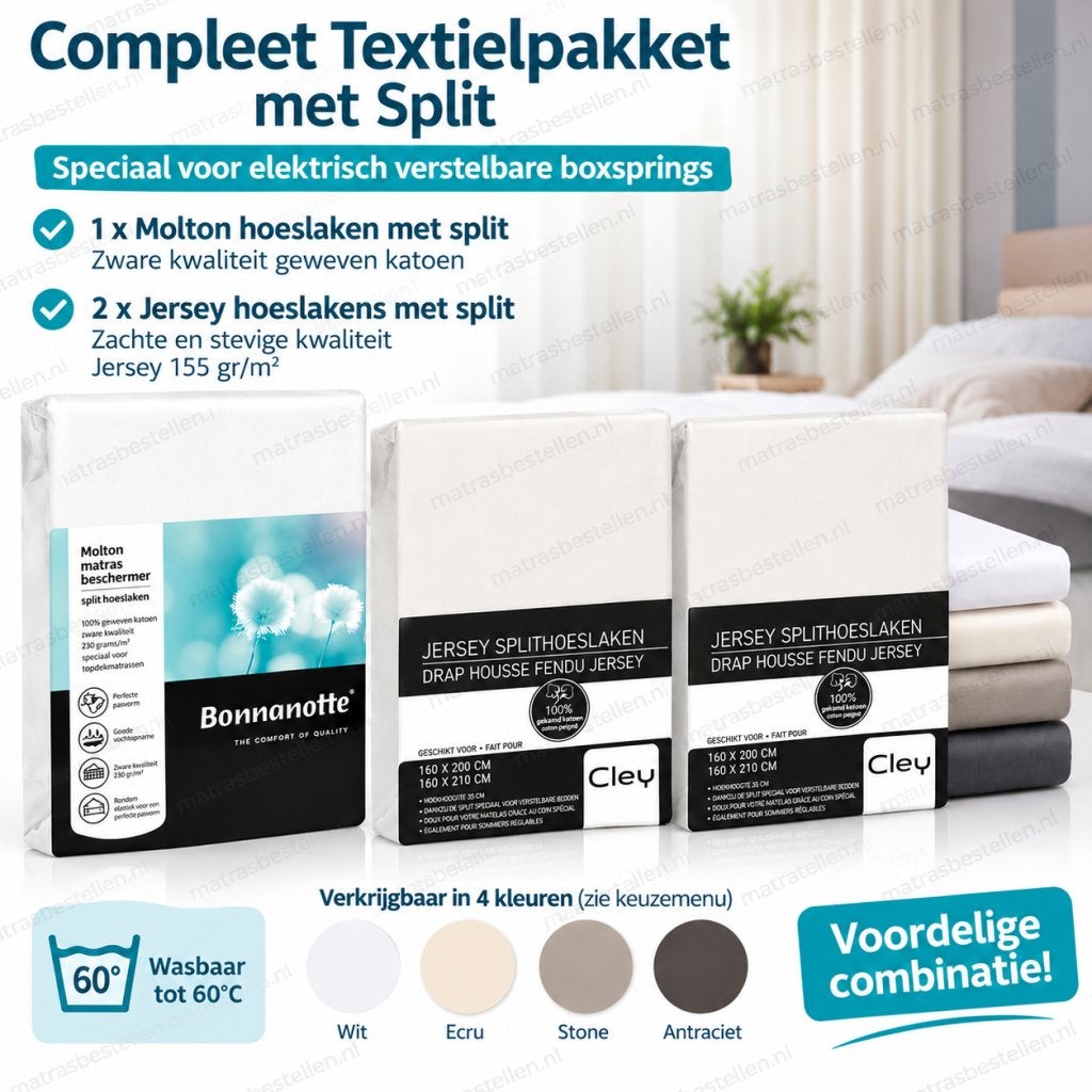 Textielpakket split-hoeslakens,1 molton + 2 hoeslakens -, Dexitex.nl, Verzenden, Buurserstraat 15 A, 7481 EG,Haaksbergen, Info@dexitex.nl