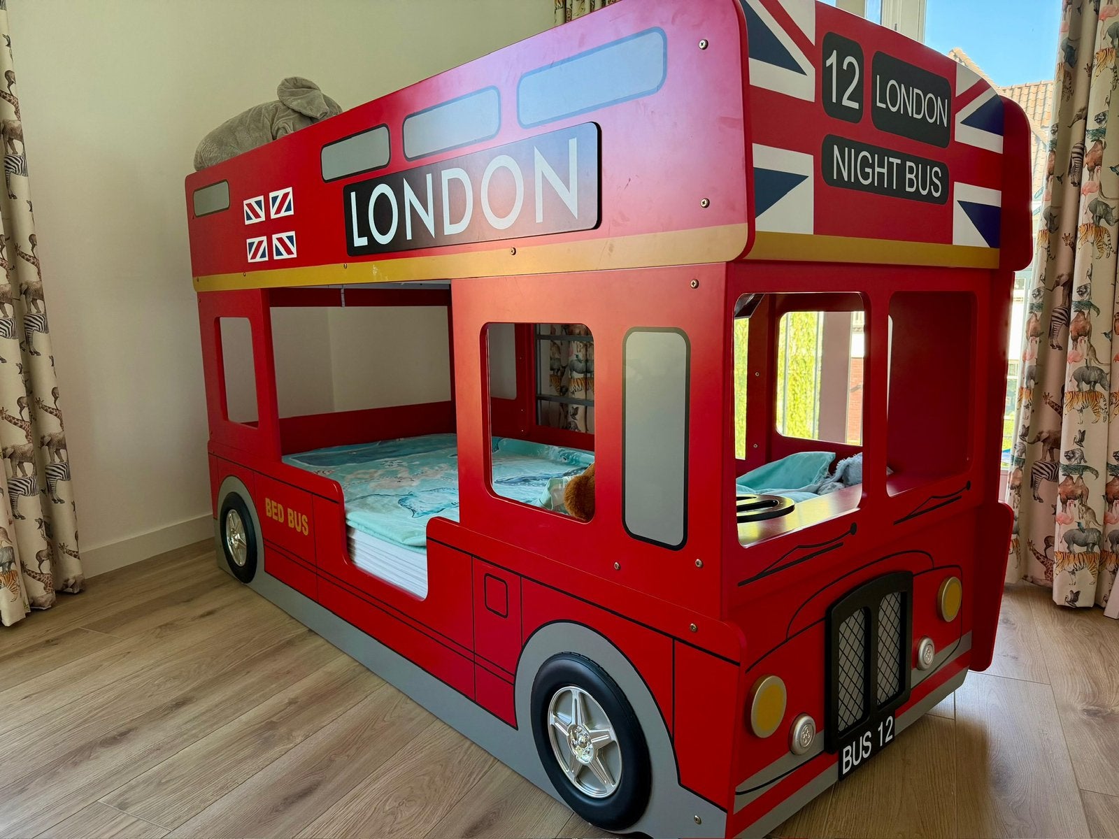 LUCEVI London Bus Bed - Stapelbed 90x200 (130 cm hoog), Ophalen, 90 cm, Tweepersoons, Minder dan 160 cm