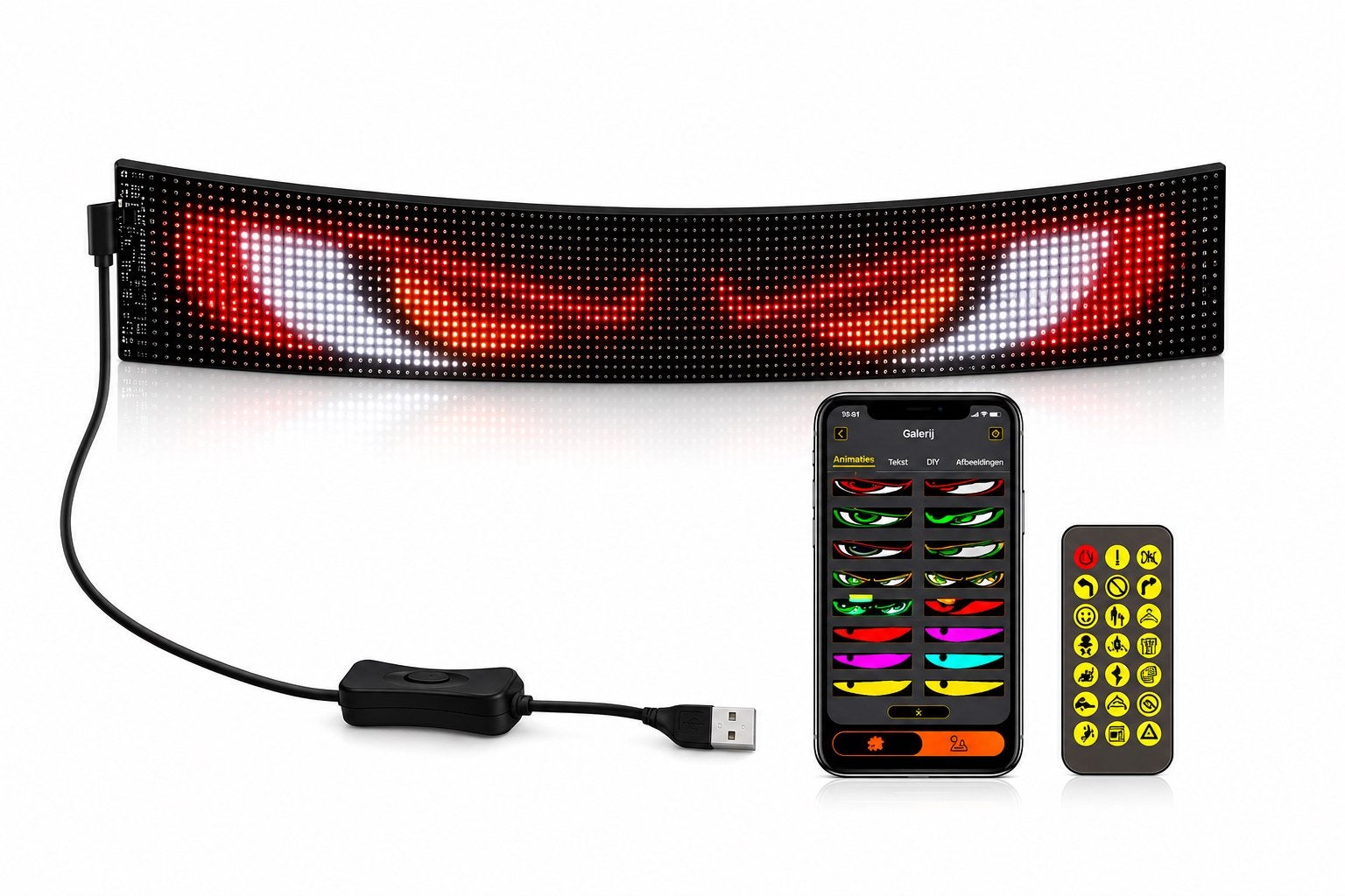 Dynamische LED Auto Display - App & Afstandsbediening, Auto diversen, Auto-accessoires, Ophalen of Verzenden, Nieuw