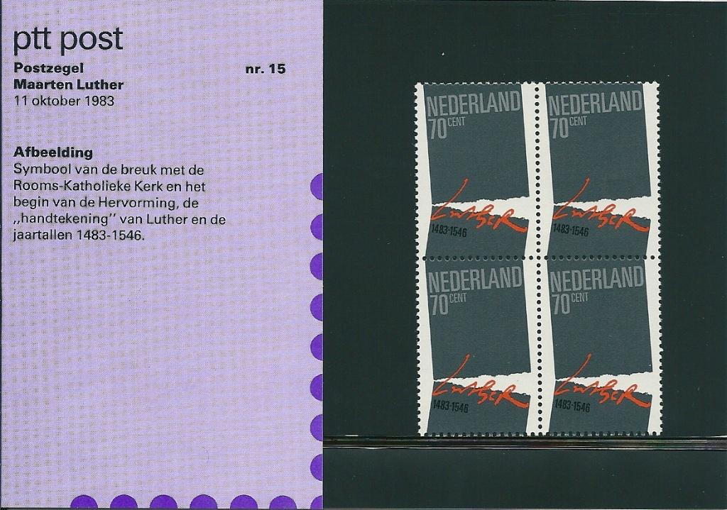 Postzegelmapje nummer 15 -Postzegel Maarten Luther-jaar 1983, Postzegels en Munten, Postzegels | Nederland, Verzenden, Na 1940