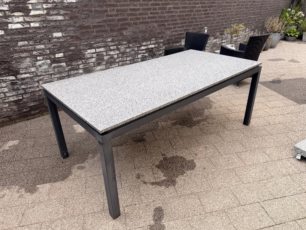 Tuintafel met natuurstenen granieten blad 200 x 100 cm, Tuin en Terras, Ophalen, Gebruikt, Rechthoekig, Overige materialen