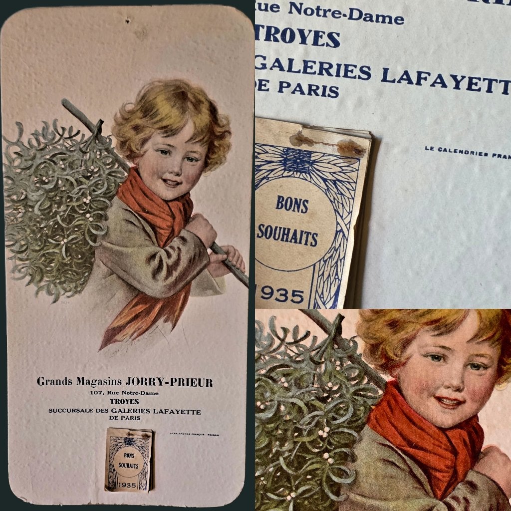 ANTIEK 1935 Franse Kerst kalender reclame LaFayette, Verzenden, Gebruikt