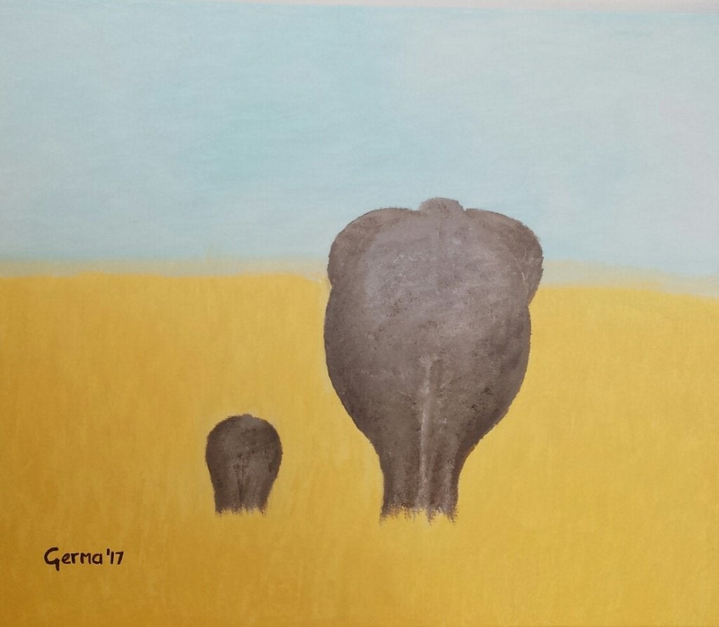 Olifant, zelf geschilderd op doek met acryl, Ophalen