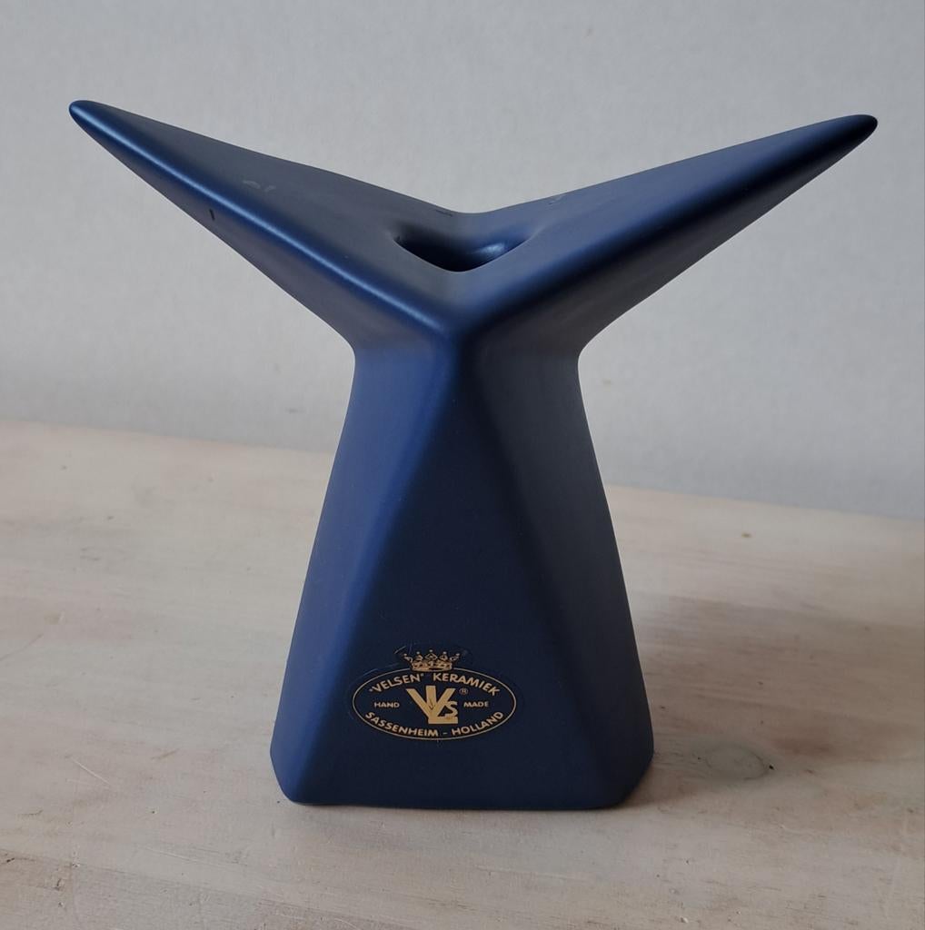 Velsen keramieken kandelaar, blauw, Ophalen of Verzenden